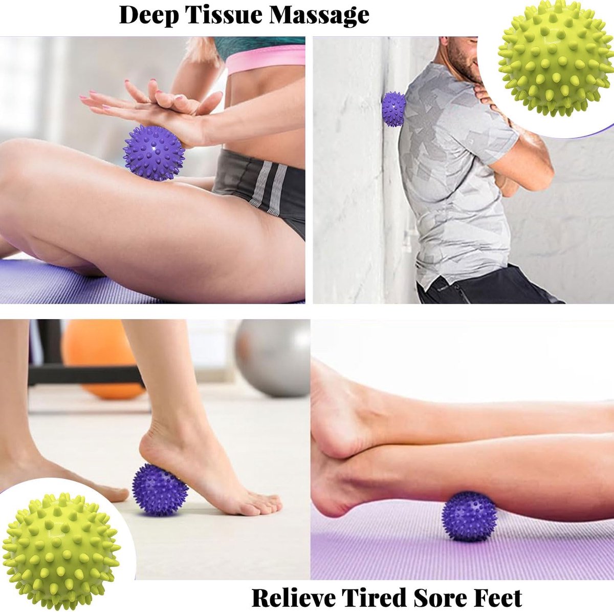 Massage Balls (Set of 2) - Trigger Point Balls - Massage Balls with Relief Points - Pointed Balls - Hedgehog Balls - Massage Balls - Trigger Point Exercise Balls - For Massaging Hand, Leg, Shoulder, Hip and Foot Muscles (Green/Purple 7.5 cm) - Image 3