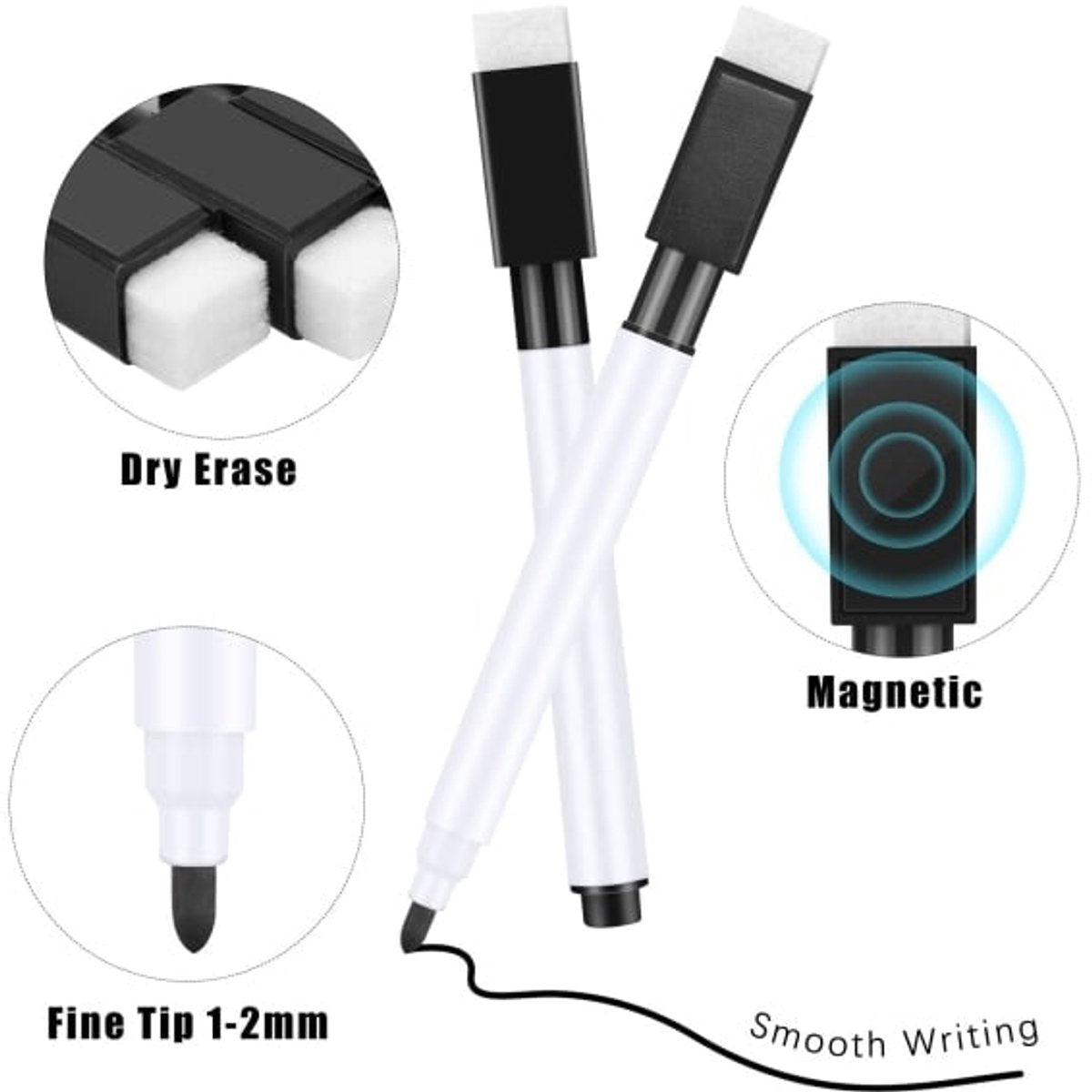 Whiteboard Markers (20-pack) - Small Whiteboard Markers - Black Whiteboard Markers - Fine Whiteboard Markers - Erasable Tip - Children's Whiteboard Markers - Fine Tip - Black - Image 2