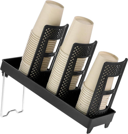 Paper Cup Holder - Paper Cup and Lid Organizer - Upright Holder with Three Compartments for Disposable Cups - Holds 100 Cups or 150 Lids - Steel Stand - Ideal for Kitchens, Offices, and Cafes