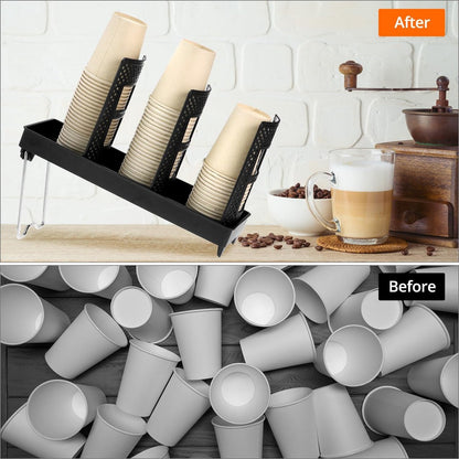 Paper Cup Holder - Paper Cup and Lid Organizer - Upright Holder with Three Compartments for Disposable Cups - Holds 100 Cups or 150 Lids - Steel Stand - Ideal for Kitchens, Offices, and Cafes - Image 3