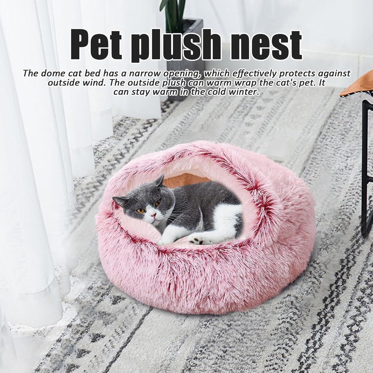 Cat Bed - Cave Cat Basket 40cm - Calming and Anti-Anxiety - For Small Dogs/Cats - Donut - Pink - Image 2