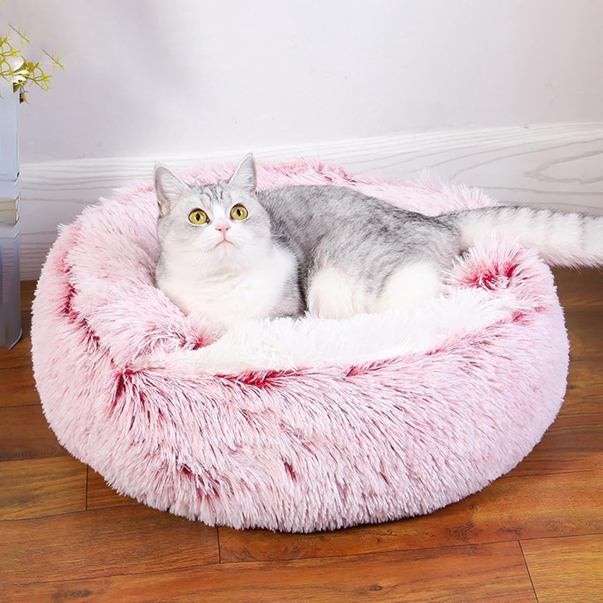 Cat Bed - Cave Cat Basket 40cm - Calming and Anti-Anxiety - For Small Dogs/Cats - Donut - Pink - Image 3