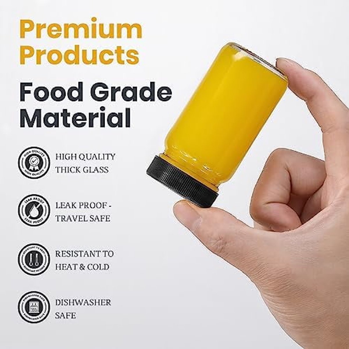 Glass Jars with Lids - 15 x 2 oz Jars - Includes 15 Labels - Clear - Perfect for Ginger Smoothies, Health Drinks, Juices, etc. - Travel Essential - Wide Mouth Design - Leak-Proof - Dishwasher Safe - Image 3