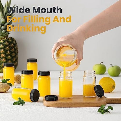 Glass Jars with Lids - 15 x 2 oz Jars - Includes 15 Labels - Clear - Perfect for Ginger Smoothies, Health Drinks, Juices, etc. - Travel Essential - Wide Mouth Design - Leak-Proof - Dishwasher Safe - Image 5