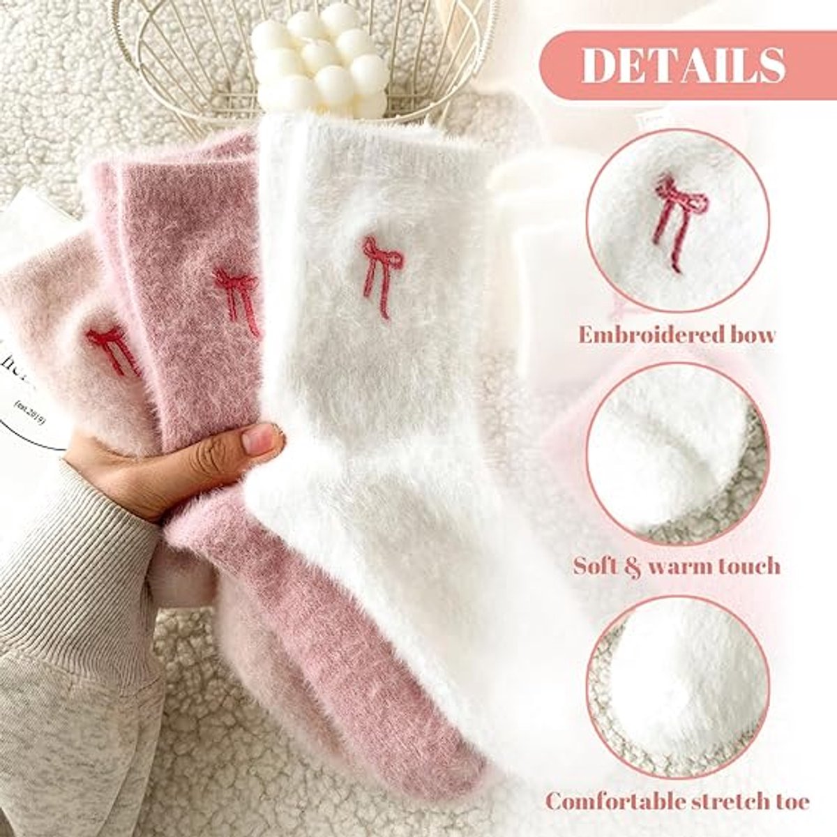 5 pairs of fleece socks for women - Comfortable lace-up socks - Warm winter socks - Thick fleece socks for home use - Warm winter socks - Soft sleeping socks - Lounge socks - Christmas gift - Birthday gift - Image 2