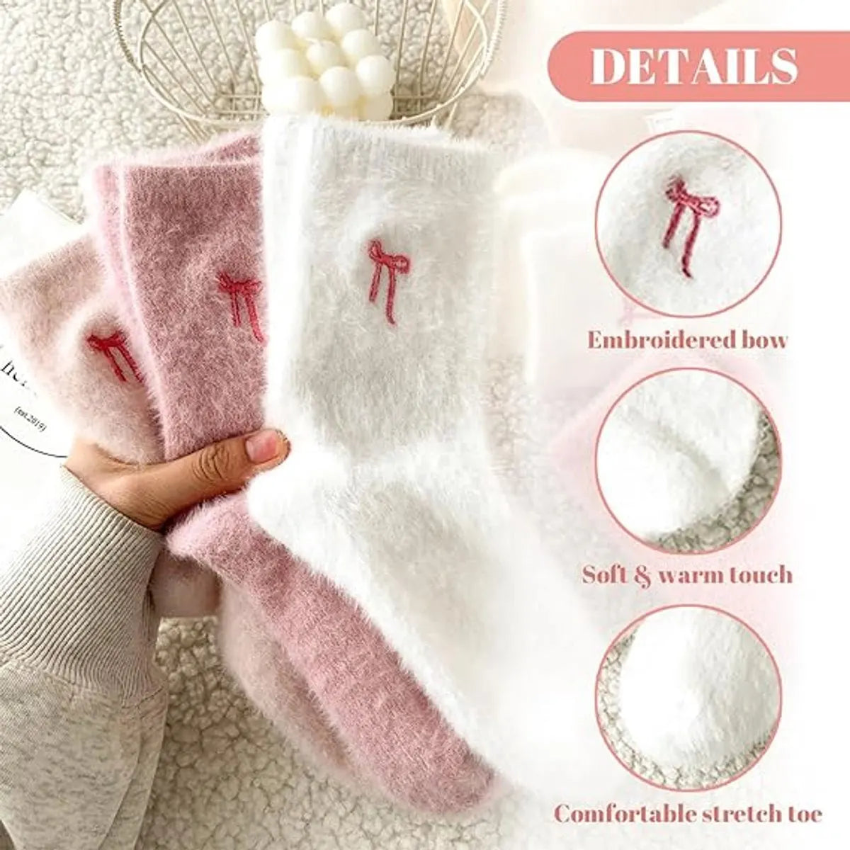 5 pairs of fleece socks for women - Comfortable lace-up socks - Warm winter socks - Thick fleece socks for home use - Warm winter socks - Soft sleeping socks - Lounge socks - Christmas gift - Birthday gift - Image 2