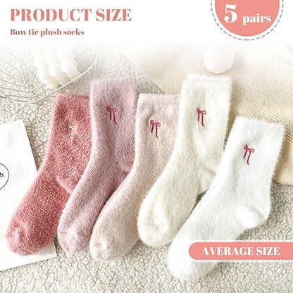 5 pairs of fleece socks for women - Comfortable lace-up socks - Warm winter socks - Thick fleece socks for home use - Warm winter socks - Soft sleeping socks - Lounge socks - Christmas gift - Birthday gift - Image 3