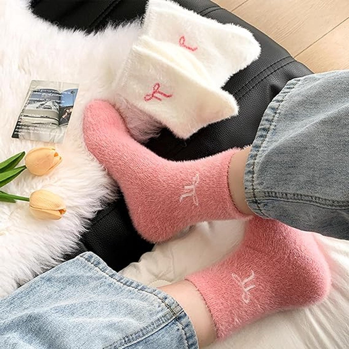 5 pairs of fleece socks for women - Comfortable lace-up socks - Warm winter socks - Thick fleece socks for home use - Warm winter socks - Soft sleeping socks - Lounge socks - Christmas gift - Birthday gift - Image 5