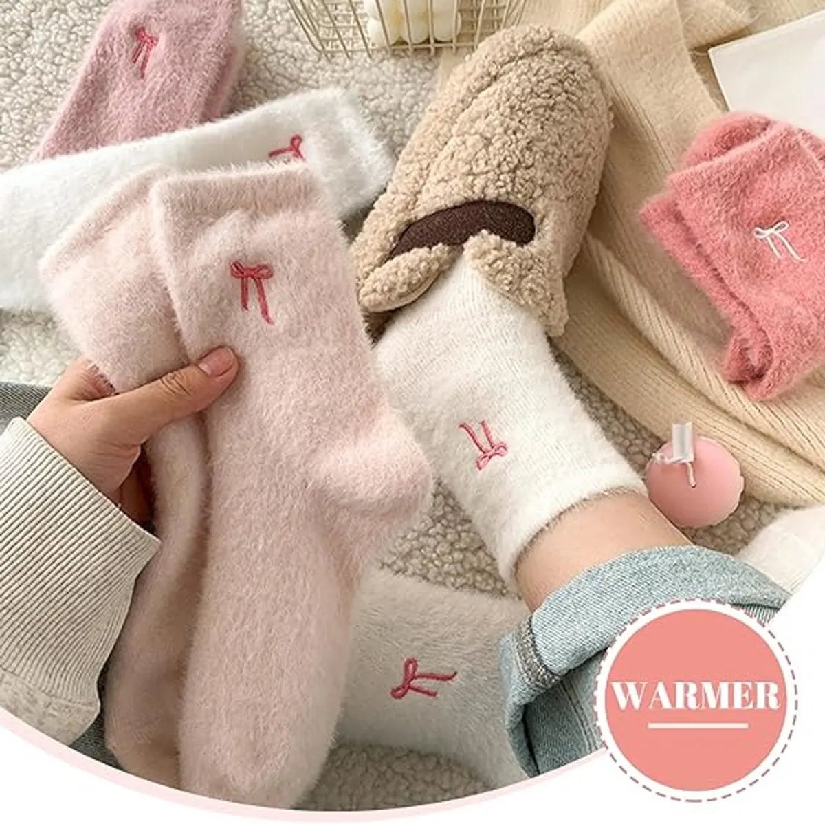 5 pairs of fleece socks for women - Comfortable lace-up socks - Warm winter socks - Thick fleece socks for home use - Warm winter socks - Soft sleeping socks - Lounge socks - Christmas gift - Birthday gift - Image 6