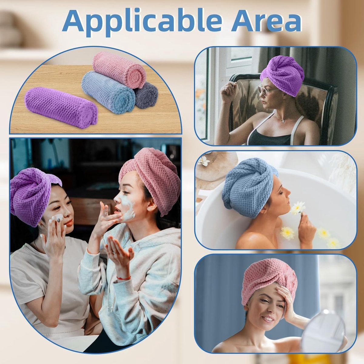 Towels - 4 pcs - Wet Hair Towel - Dry Hair Towel - Long Hair Headband - Women's Towels - Bathroom Amenities - Image 4