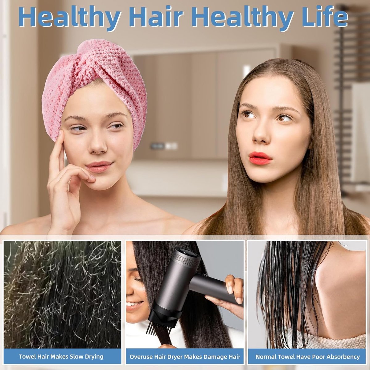 Towels - 4 pcs - Wet Hair Towel - Dry Hair Towel - Long Hair Headband - Women's Towels - Bathroom Amenities - Image 6