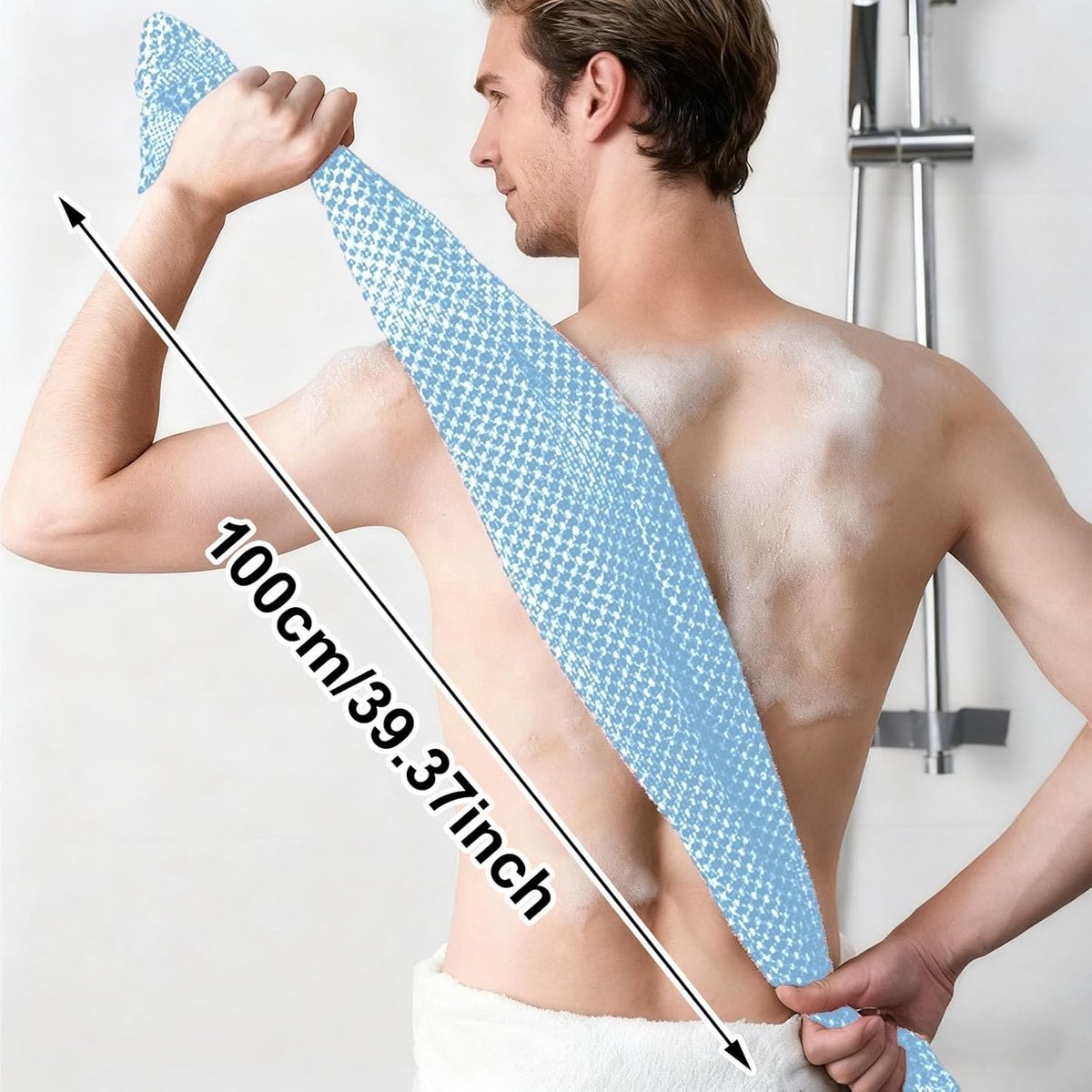 Back Scrubber Set | 2-Piece Exfoliating Shower Towel | Extra Long Exfoliating Washcloth for Men and Women - Scrub Cloth for Body Cleansing and Massage (Blue) - Image 2
