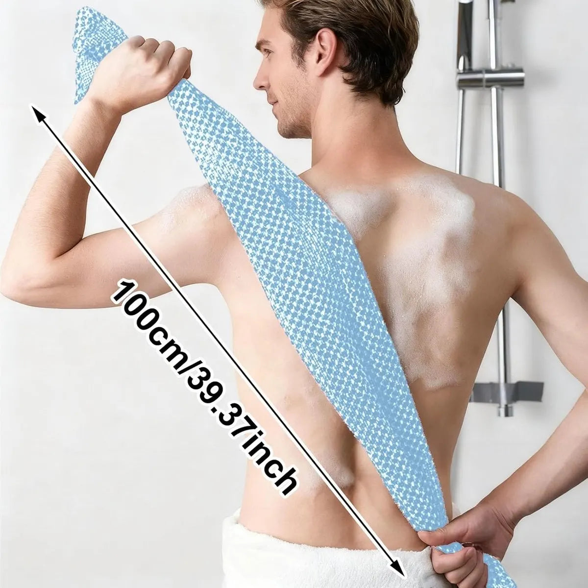 Back Scrubber Set | 2-Piece Exfoliating Shower Towel | Extra Long Exfoliating Washcloth for Men and Women - Scrub Cloth for Body Cleansing and Massage (Blue) - Image 2