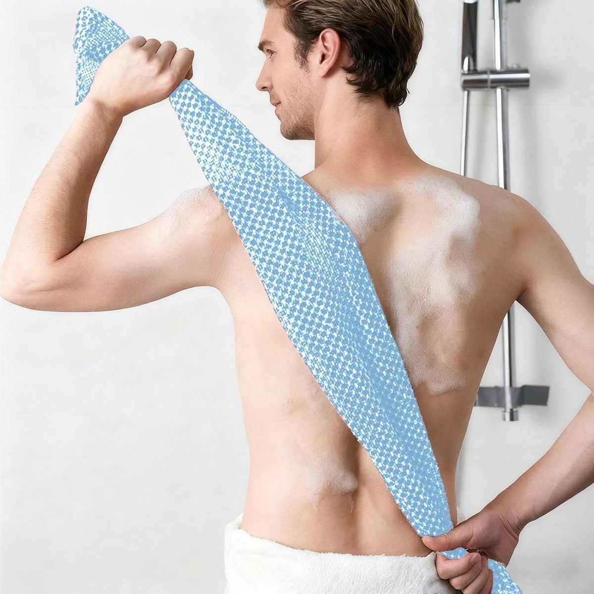 Back Scrubber Set | 2-Piece Exfoliating Shower Towel | Extra Long Exfoliating Washcloth for Men and Women - Scrub Cloth for Body Cleansing and Massage (Blue) - Image 4