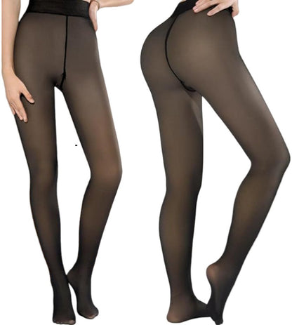 2-Pack Women's Thermal Leggings with Fleece Lining - High-Waisted Faux Sheer Tights - Lightweight - Extra Thick - Warm - Women's Leggings - Size L (140-170 lbs) - Image 4