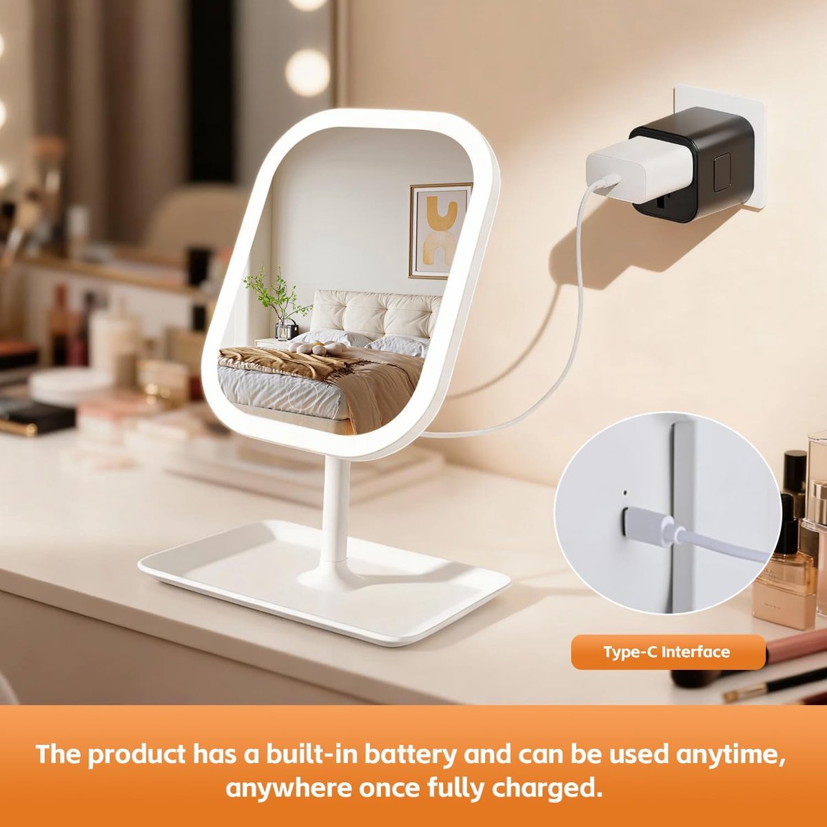 Make-up Mirror with Light - 3 Light Colors - Dimmable - Mirror with Lights - Smart Touch - USB Charging Port - Image 6