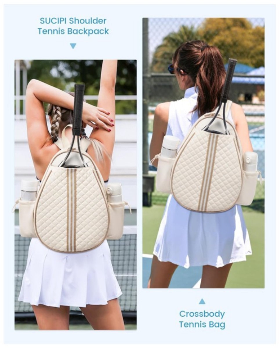 Backpack - Sports Bag - Tennis Bag - Shoulder Bag - Lightweight - Multifunctional - Women's Sports Bag - Men's Sports Bag - Suitable for carrying tennis rackets, tennis balls and badminton shuttlecocks - Large Capacity - Beige - Image 2