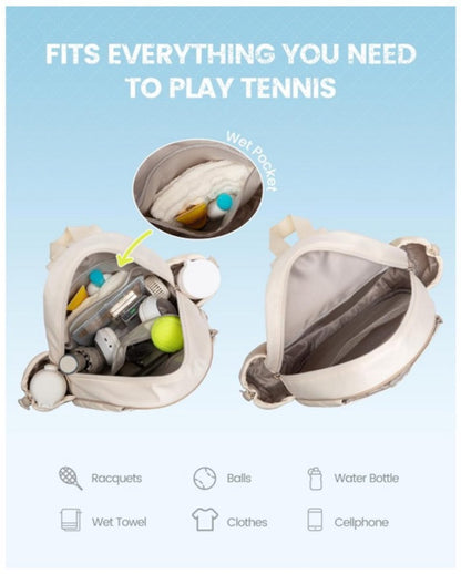 Backpack - Sports Bag - Tennis Bag - Shoulder Bag - Lightweight - Multifunctional - Women's Sports Bag - Men's Sports Bag - Suitable for carrying tennis rackets, tennis balls and badminton shuttlecocks - Large Capacity - Beige - Image 3