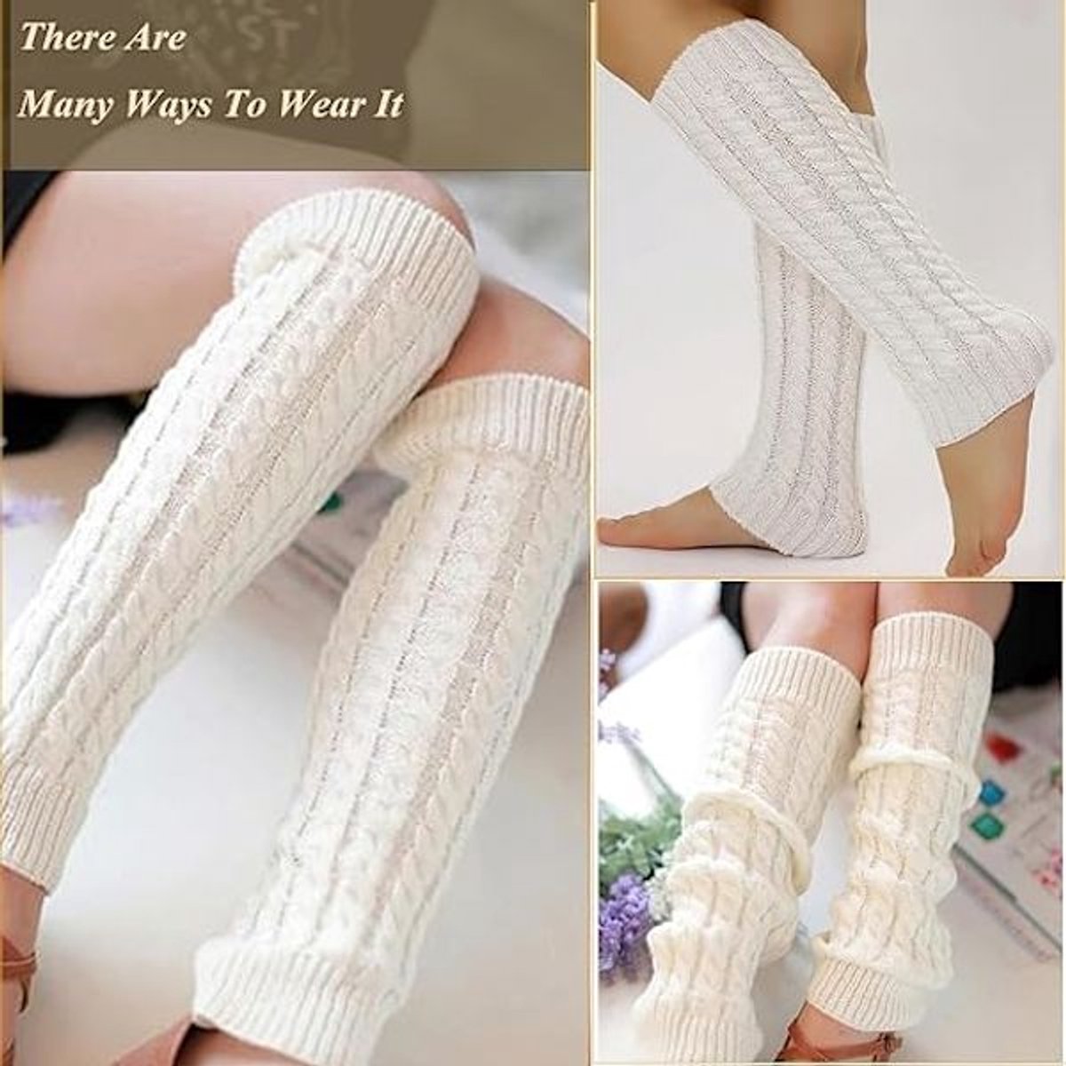 Women's Socks - Knitted Leg Warmers for Women - Winter Socks - Plain Striped Leg Warmers - Warm Winter Socks - Party Leg Warmers - 4-Pack - Image 2