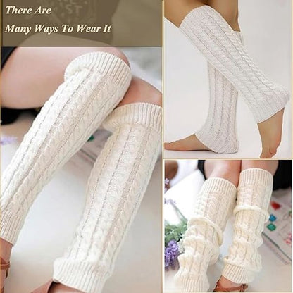 Women's Socks - Knitted Leg Warmers for Women - Winter Socks - Plain Striped Leg Warmers - Warm Winter Socks - Party Leg Warmers - 4-Pack - Image 2
