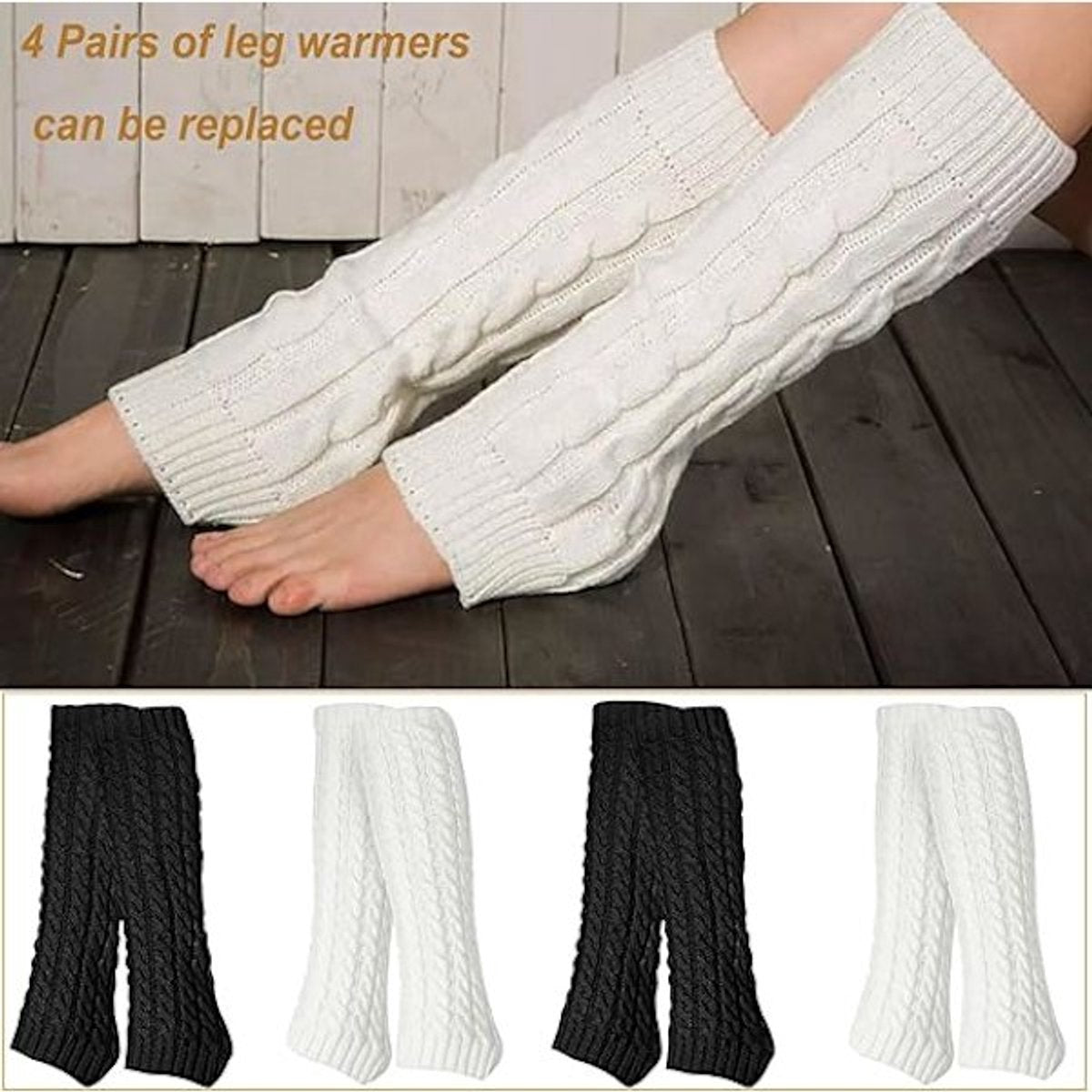 Women's Socks - Knitted Leg Warmers for Women - Winter Socks - Plain Striped Leg Warmers - Warm Winter Socks - Party Leg Warmers - 4-Pack - Image 3