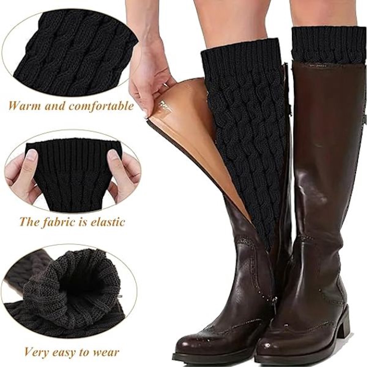 Women's Socks - Knitted Leg Warmers for Women - Winter Socks - Plain Striped Leg Warmers - Warm Winter Socks - Party Leg Warmers - 4-Pack - Image 4