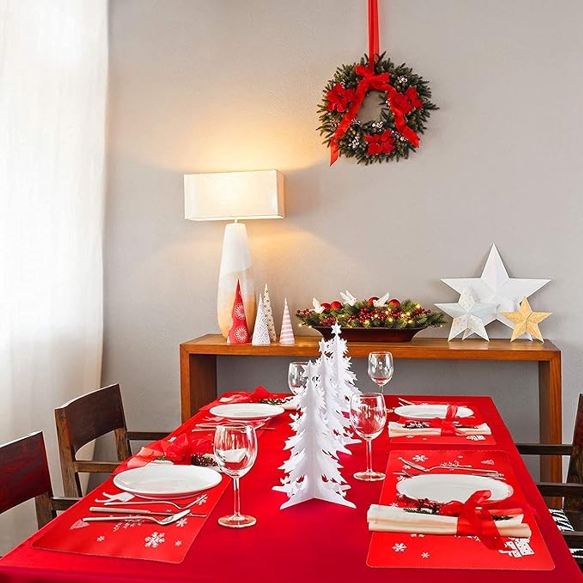 Placemats - Set of 12 - Christmas placemats - including coasters, Christmas placemats - heat-resistant and waterproof - suitable for Christmas parties and table decorations (Red) - Image 4