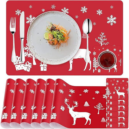 Placemats - Set of 12 - Christmas placemats - including coasters, Christmas placemats - heat-resistant and waterproof - suitable for Christmas parties and table decorations (Red) - Image 5