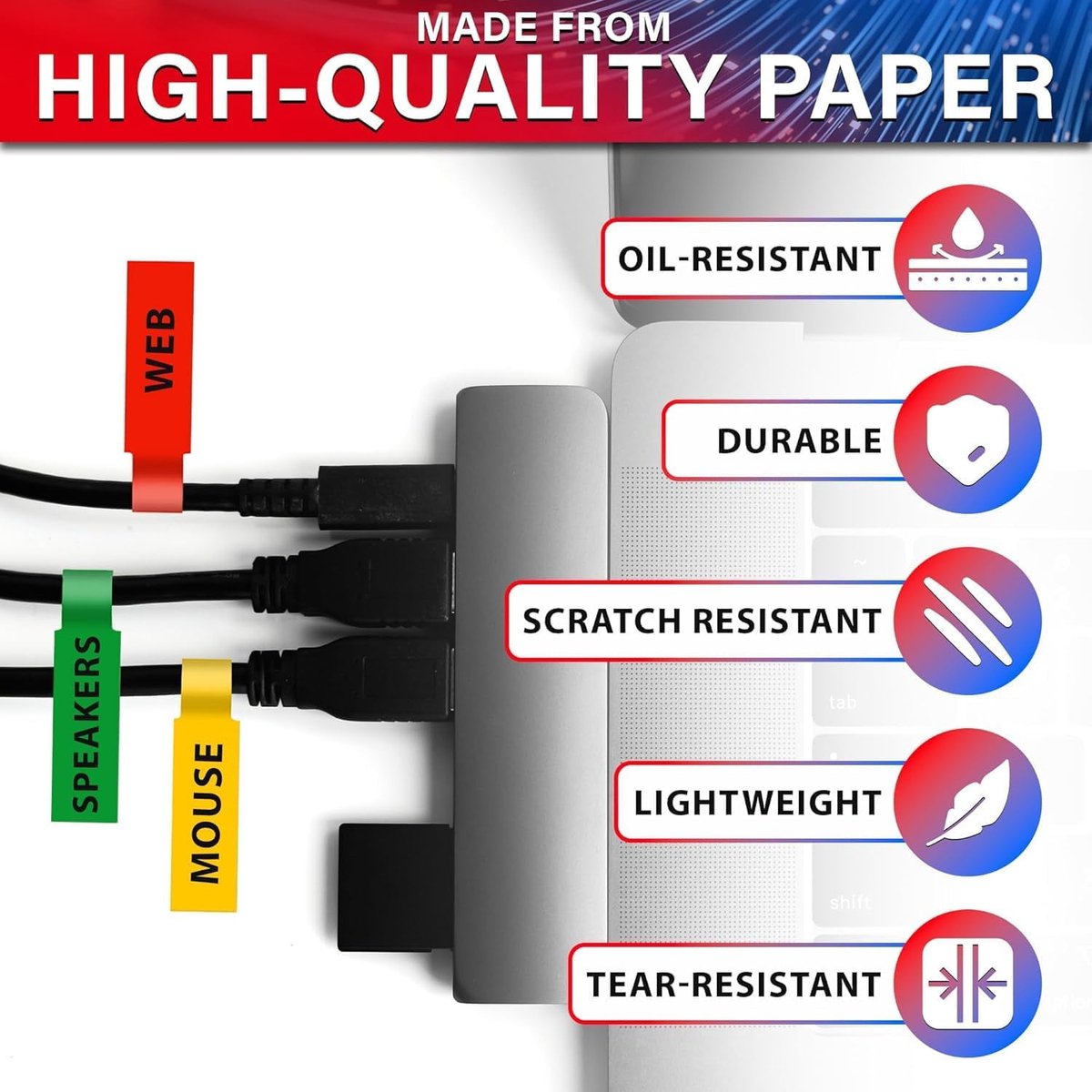 240 pcs Cable Labels, Waterproof Labels - Waterproof Wire Labels, Writable Stickers, Identification Labels, Wire Labels (8 sheets/sheet), Laser Printer Labels, Charger Labels - Image 4