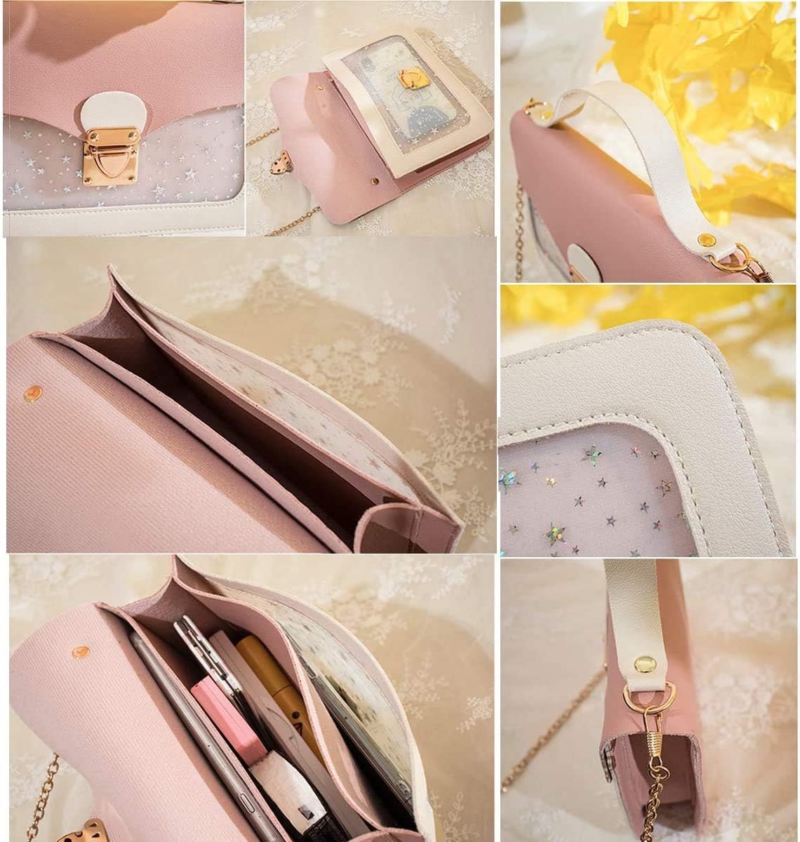Pink Stars Handbag for Girls - Detachable Chain - Three Compartments - Large Capacity - Handbag - Image 2