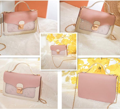 Pink Stars Handbag for Girls - Detachable Chain - Three Compartments - Large Capacity - Handbag - Image 6