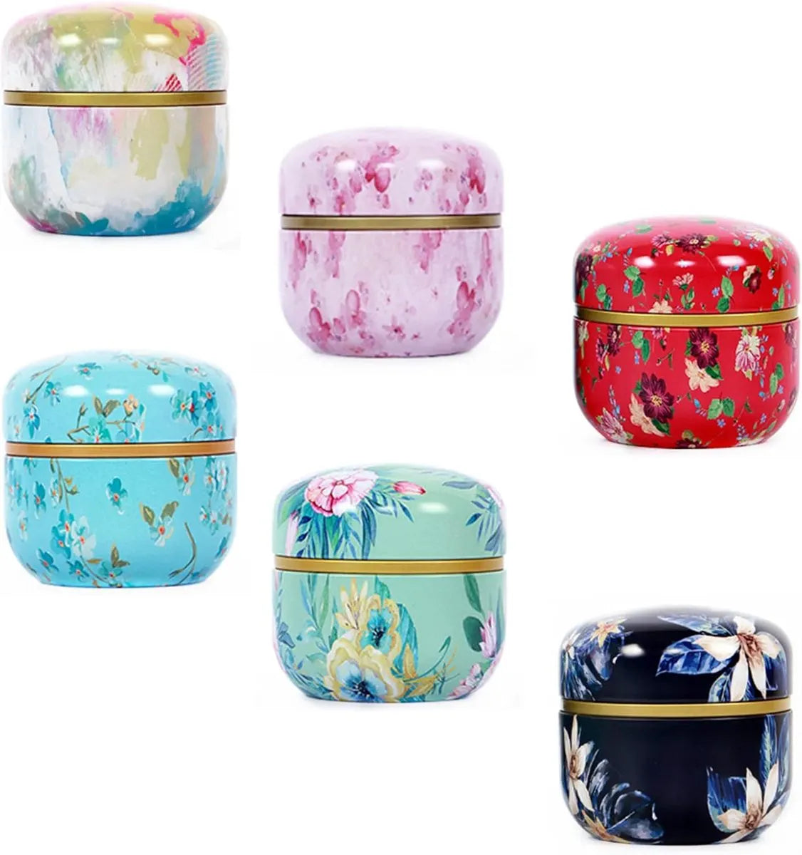 Tea Box | Tea Box - Round Tins - Vintage - 6-Pack - 10 oz Tea Box Loose Tea | Vintage style storage containers for loose tea and herbs, coffee beans, spices, and sugar - Style A