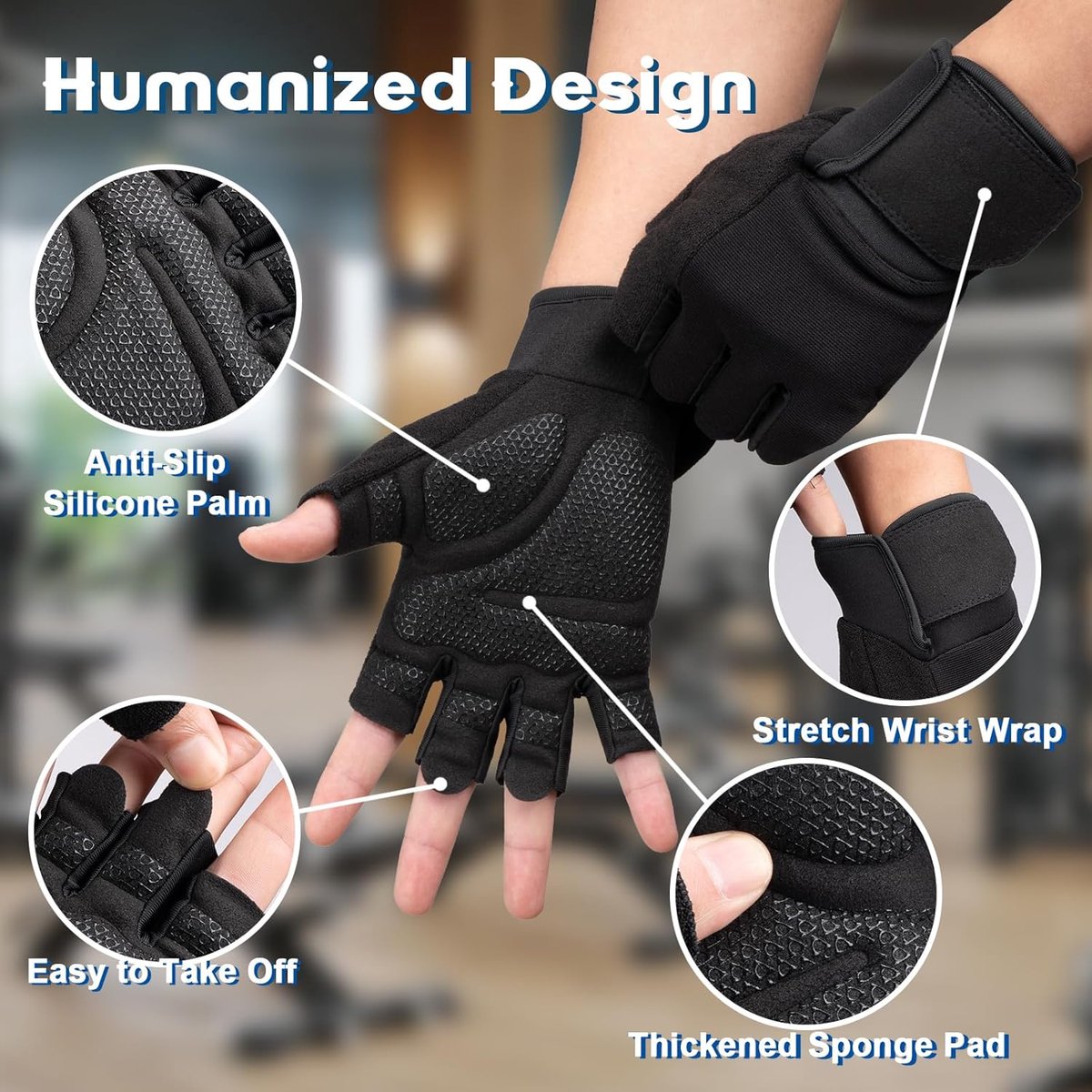 Fitness Gloves - Sports Gloves - Fingerless Gloves - Running Gloves - Unisex - Breathable and comfortable - With wrist support - Suitable for weightlifting, cycling, rowing and fitness training - Black, size L - Image 3
