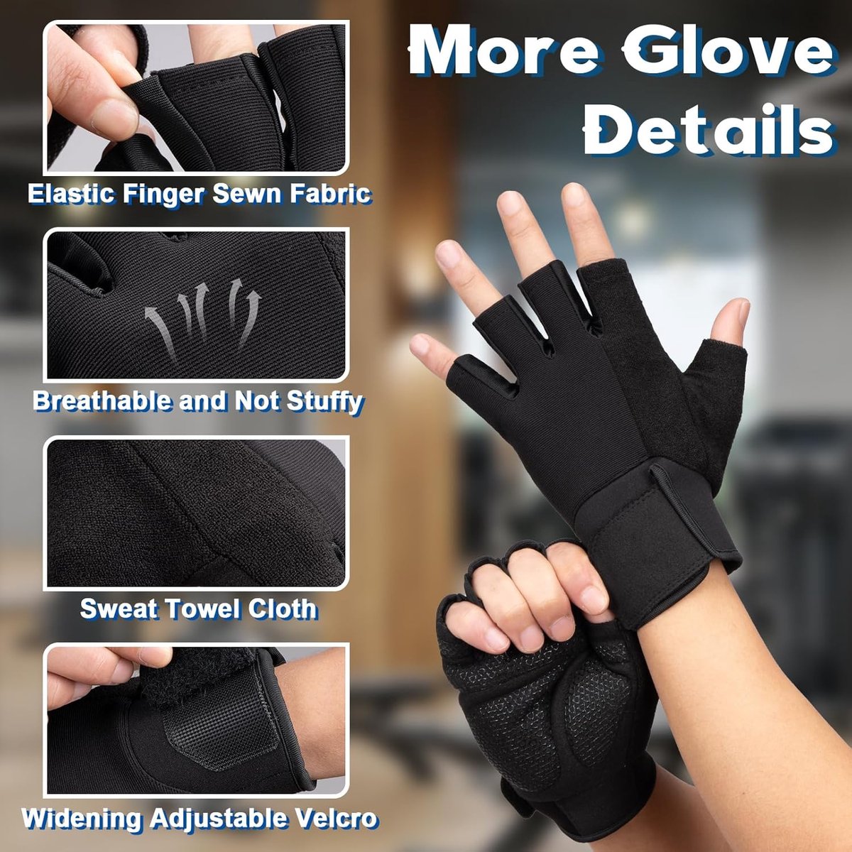 Fitness Gloves - Sports Gloves - Fingerless Gloves - Running Gloves - Unisex - Breathable and comfortable - With wrist support - Suitable for weightlifting, cycling, rowing and fitness training - Black, size L - Image 5