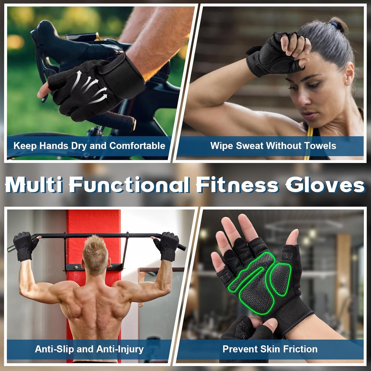 Fitness Gloves - Sports Gloves - Fingerless Gloves - Running Gloves - Unisex - Breathable and comfortable - With wrist support - Suitable for weightlifting, cycling, rowing and fitness training - Black, size L - Image 7