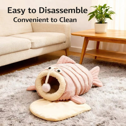 Cat Bed - Cave Cat Basket - Calming and Anxiety Relieving - Lantern Fish Shape - Pink（S：45*33*26cm） - Image 3