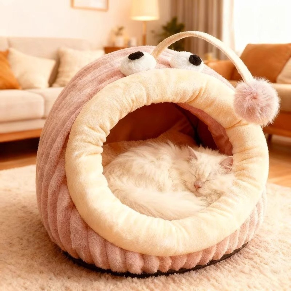 Cat Bed - Cave Cat Basket - Calming and Anxiety Relieving - Lantern Fish Shape - Pink（S：45*33*26cm） - Image 4