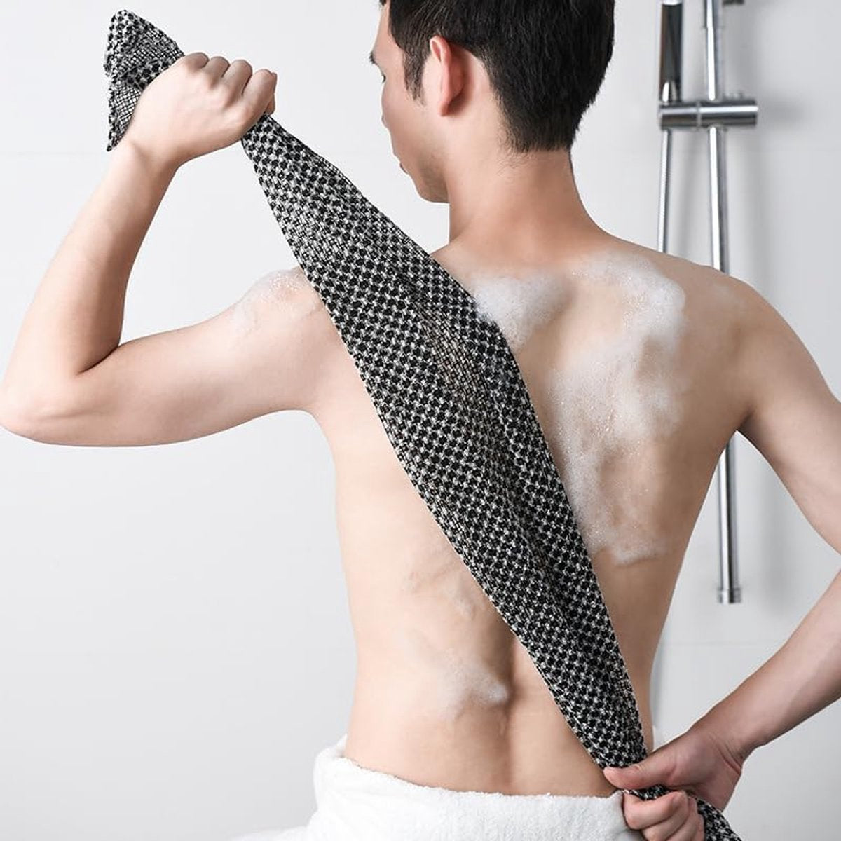 Back Scrubber Set | 2-Piece Exfoliating Shower Towel | Extra Long Exfoliating Washcloth for Men and Women - Scrub Cloth for Body Cleansing and Massage (Black-B) - Image 4