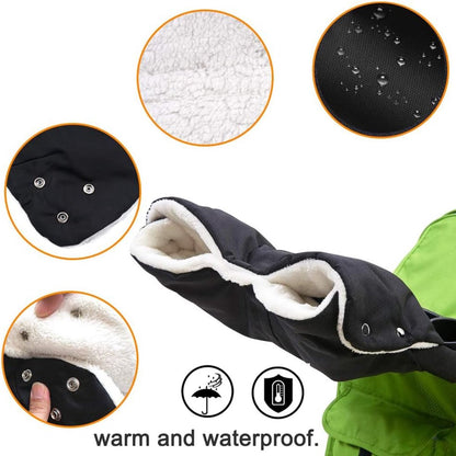 Fleece Stroller Gloves - Waterproof, Windproof, Frost-Resistant, Thickened and Warm - Winter Stroller Gloves (Black) - Image 4
