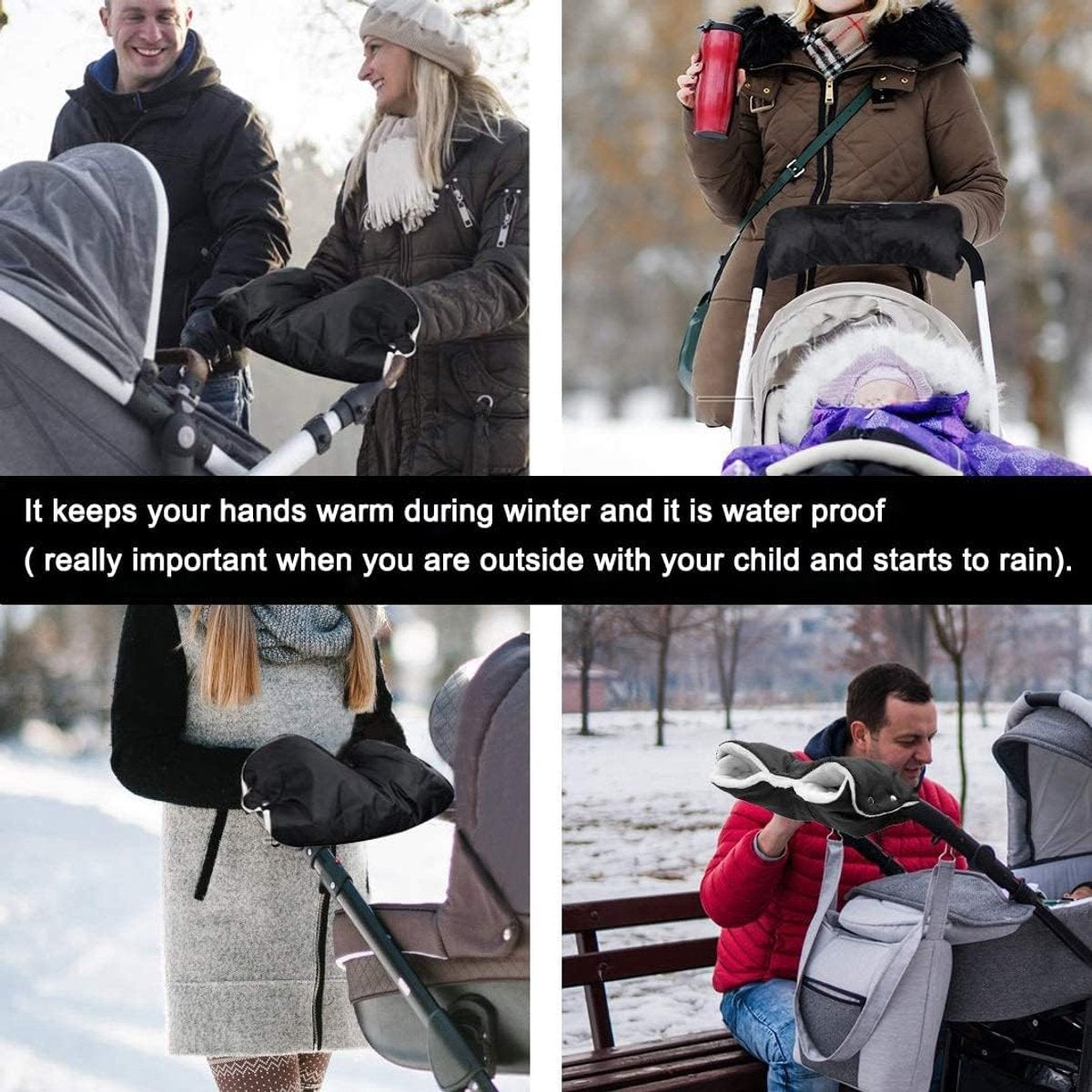 Fleece Stroller Gloves - Waterproof, Windproof, Frost-Resistant, Thickened and Warm - Winter Stroller Gloves (Black) - Image 6