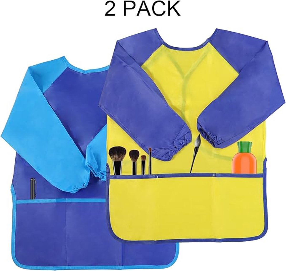 2-pack children's aprons - waterproof aprons for boys/girls - craft aprons for children - with sleeves and pockets (38 * 55 cm) - Image 6