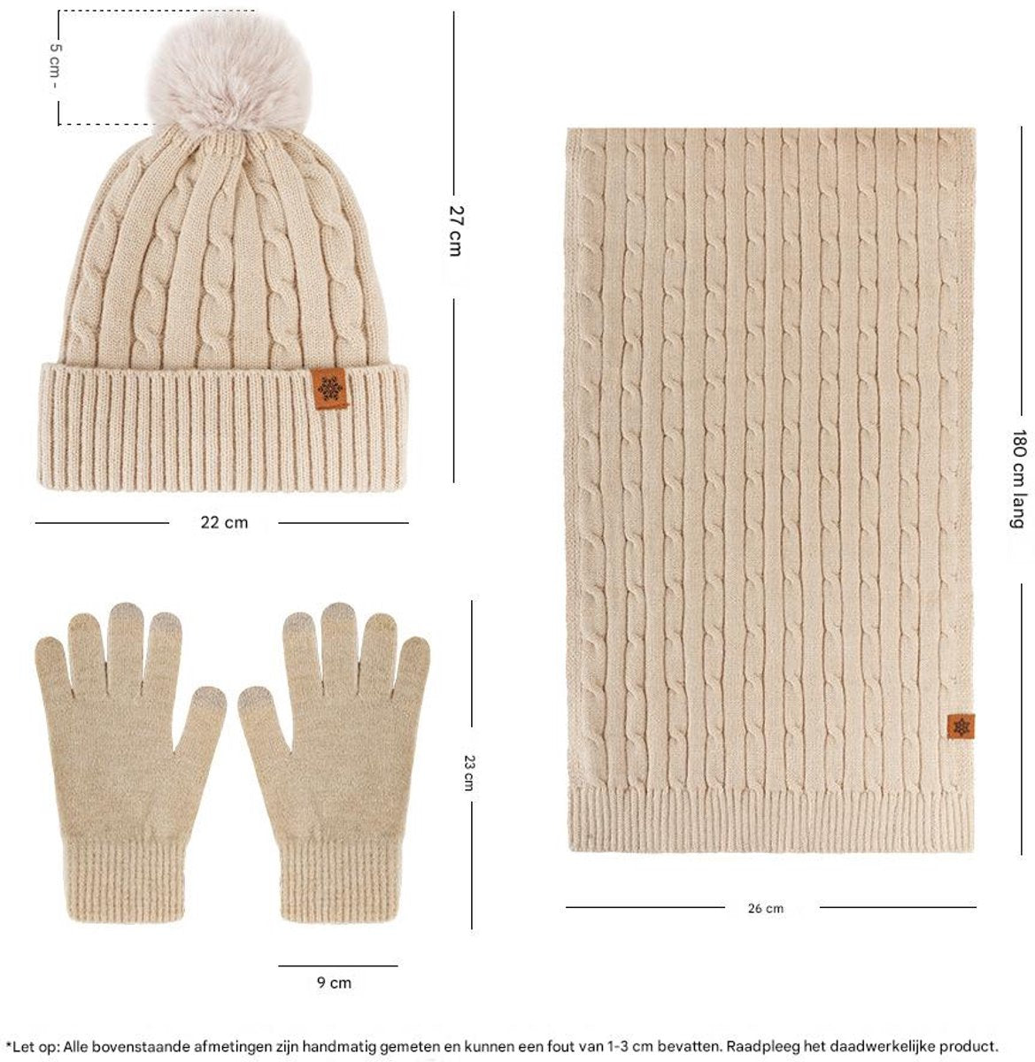 3-in-1 Hat, Scarf & Gloves for Women - Winter Warmth - Cycling Ear Warmers - Knitted Hat, Scarf & Gloves - Beige - Christmas Gift - Birthday Gift - Image 3