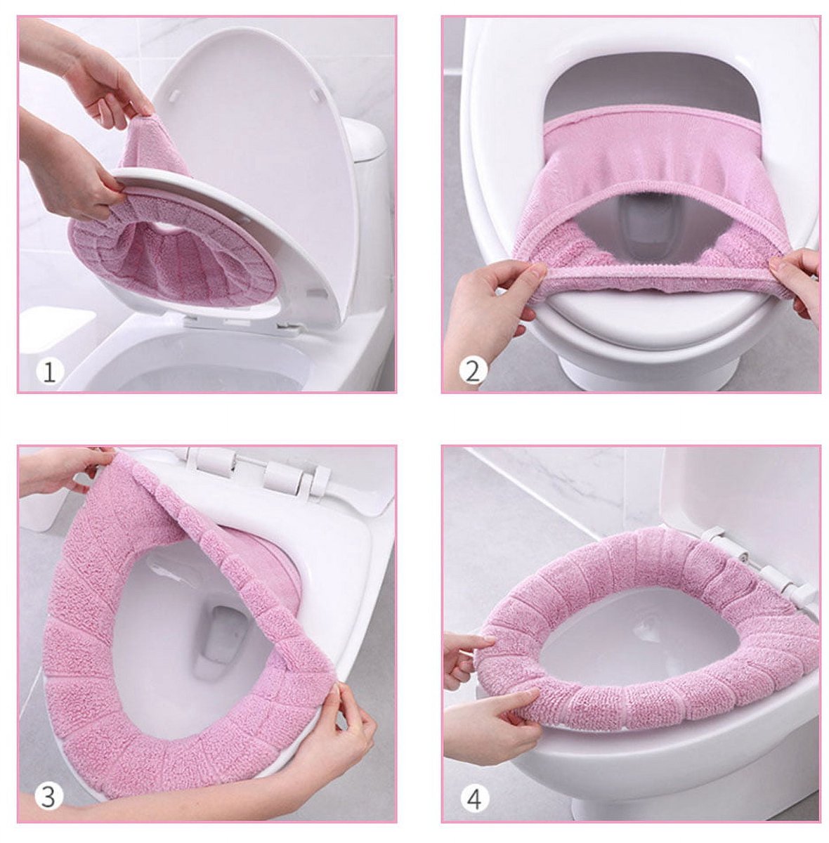 Toilet Seat Cushion - 4-Pack - Elastic Washable Fabric - Soft - Thickened and Warm - Toilet Seat Cover - Soft Toilet Seat - Toilet Seat Cover - Toilet Seat Cover - Reusable - Washable - Image 4