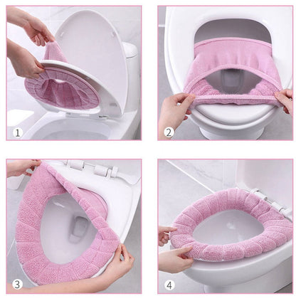 Toilet Seat Cushion - 4-Pack - Elastic Washable Fabric - Soft - Thickened and Warm - Toilet Seat Cover - Soft Toilet Seat - Toilet Seat Cover - Toilet Seat Cover - Reusable - Washable - Image 4