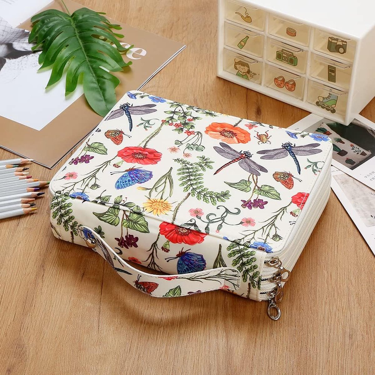 Pencil Case - Large Capacity | Colored Pencils | Pencils | Zippered - Three-Layer Pencil Case - Pencil Storage Bag - Holds 120 Pencils - White - Image 3