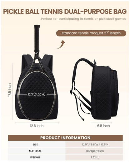 Backpack - Tennis Shoulder Crossbody Bag - Sports Bag - Waterproof Racket Bag - Suitable for Pickles and Badminton - Black - Image 5
