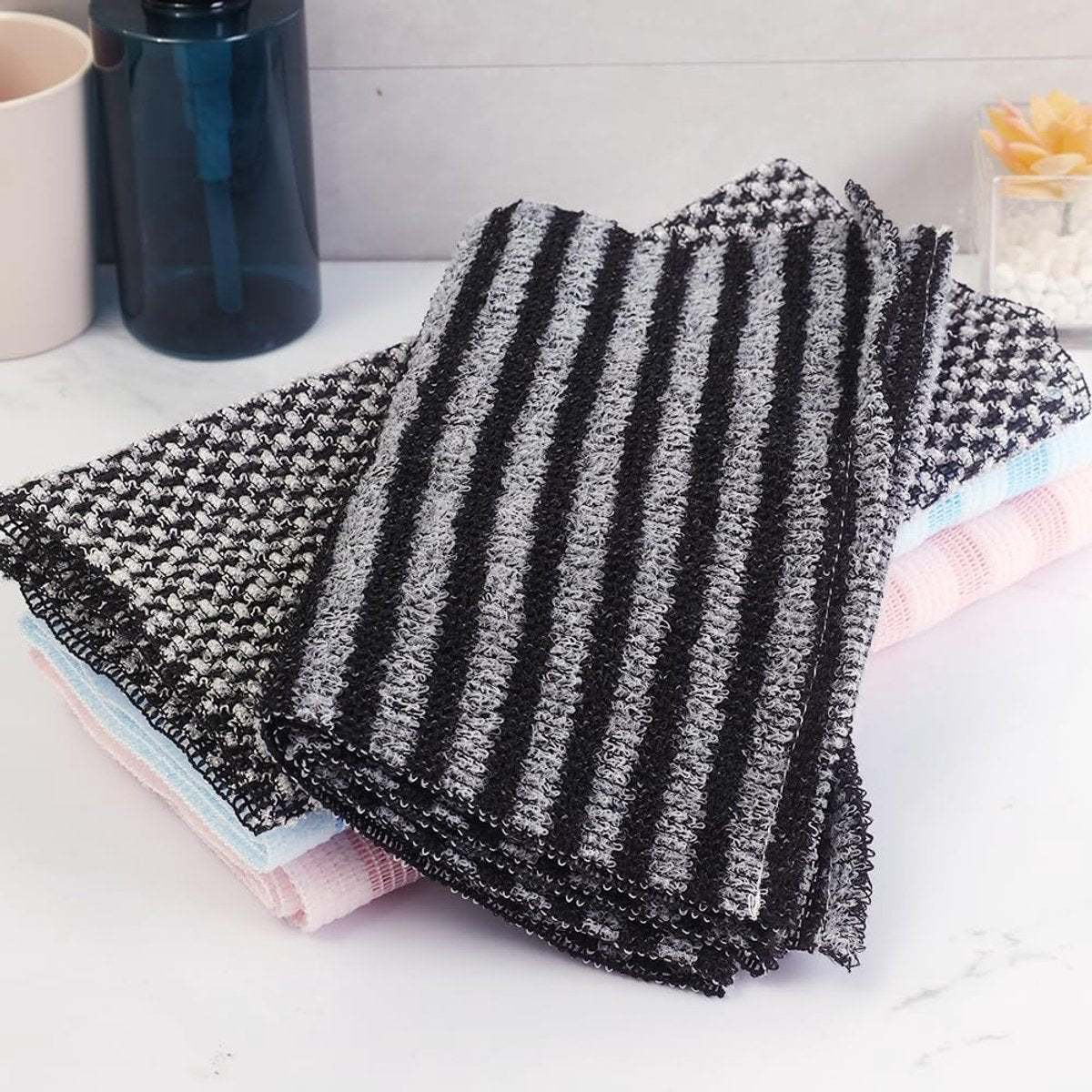 Back Scrubber Set | 2-Piece Exfoliating Shower Towel | Extra Long Exfoliating Washcloth for Men and Women - Scrub Cloth for Body Cleansing and Massage (Black-A) - Image 2
