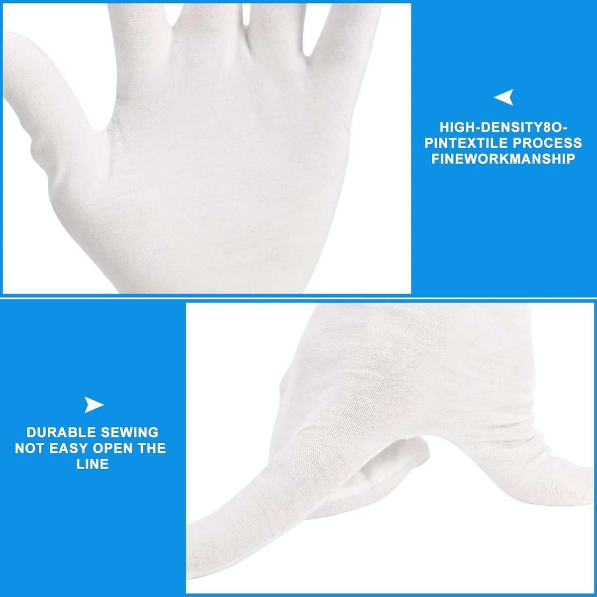 Gloves - 3 pairs - White cotton gloves - Suitable for dry hands - Can be worn while sleeping - High-quality cotton gloves - Unisex white gloves - Gloves with rounded corners - Image 2