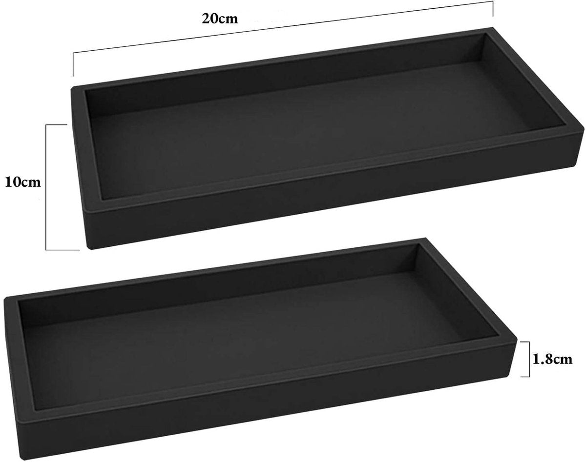 Tray - Set of 2 - Dressing table tray - Bathroom storage tray - Cosmetics storage tray - Bathroom storage box - Suitable for storing candles, soap, towels, perfume, etc. - Black - 20x10x1.8 cm - Image 5