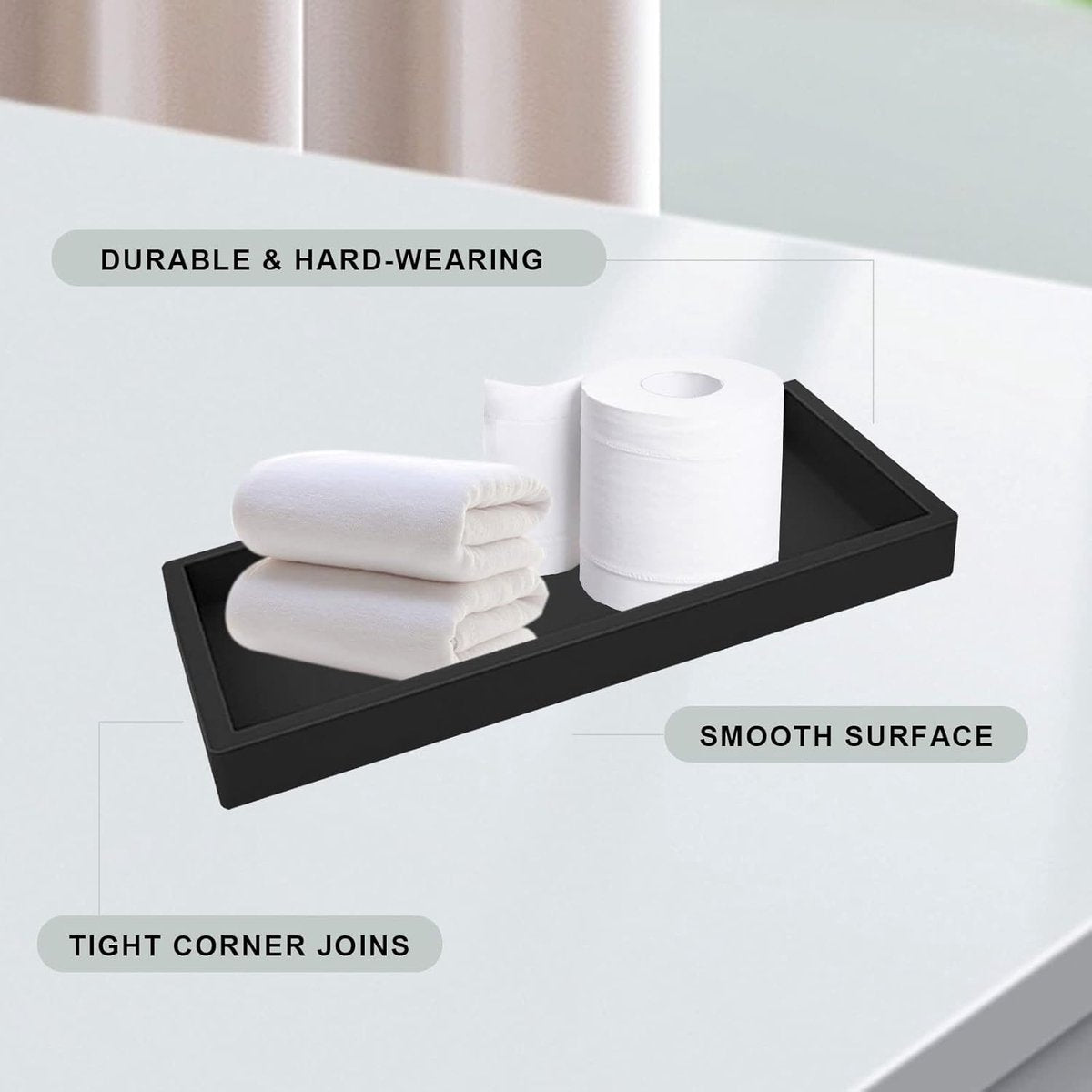 Tray - Set of 2 - Dressing table tray - Bathroom storage tray - Cosmetics storage tray - Bathroom storage box - Suitable for storing candles, soap, towels, perfume, etc. - Black - 20x10x1.8 cm - Image 7